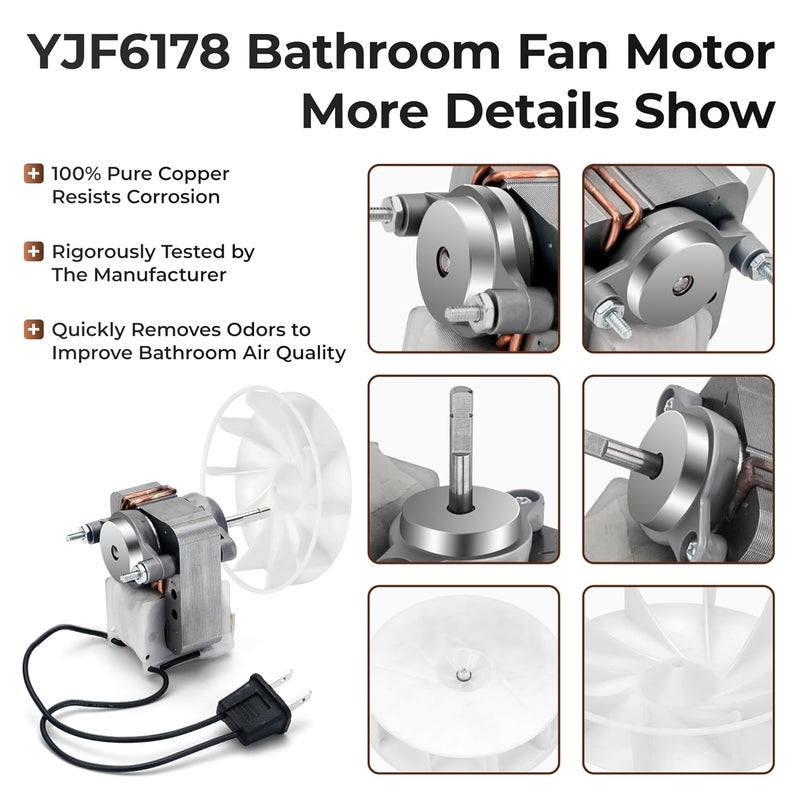 Fetechmate Upgraded 70CFM Bathroom Exhaust Fan Motor Replace 99080166 BP28 YJF6178 Bath Motor Fit for Br-oan Nu-Tone Nau-tilus 678 671 679 658 657 655 Vent Bath Fan Motor-60HZ 120V 1.1A CCW by - Image 3